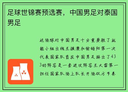 足球世锦赛预选赛，中国男足对泰国男足
